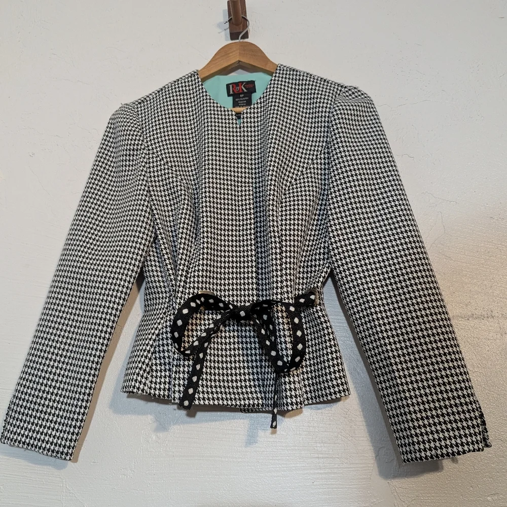 Vintage Womens B&W Houndstooth Blazer w/ Bow Grunge Alt Punk Twee Whimsigoth Emo